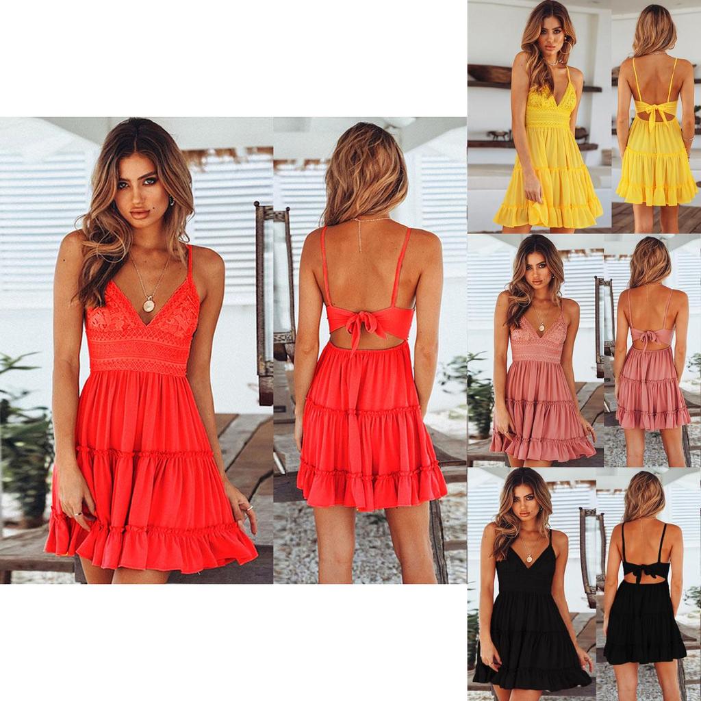 Stylish Women Summer Boho Short Mini Dress For Evening Cocktail And Beach Parties