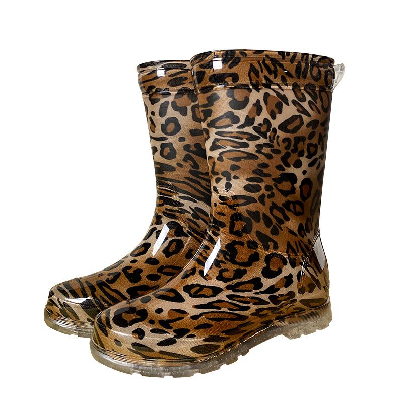 Dámské dešťové boty s africkým leopardím potiskem, středně vysoké holínky, vodní boty, dámské dešťové boty
