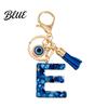 Keychain Charm Blue Series Pendant Initial Letter Key Chain with Eyes Pendant Tassel