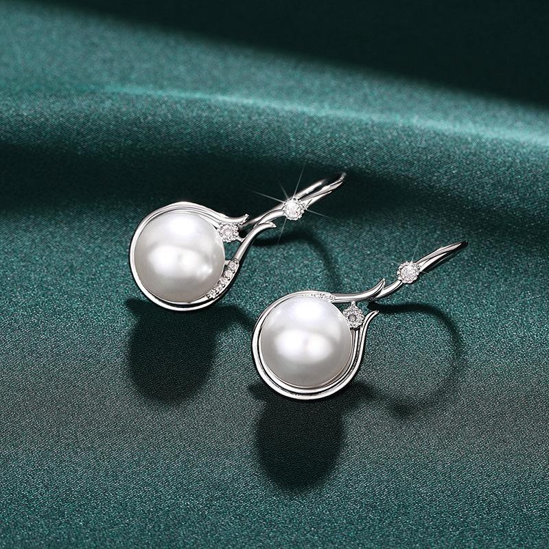 Silver Plated Teardrop Pearl & CZ Jewelry Set, Elegant Drop Earrings & Pendant Necklace Set for Women