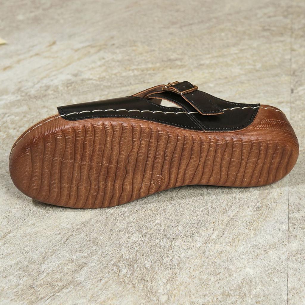 Flat Bottomed Fashionable Wedge Heel Slippers for Women 2025 New Roman Style Straight Belt Buckle Fish Mouth Shoes