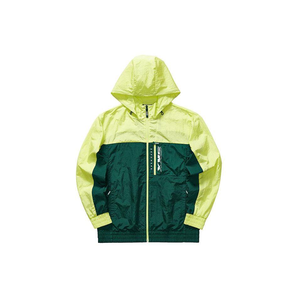 Skechers SKX Retro Series Color Block Hooded Woven Jacket Men jackets Garden-Green L121M159-00XW