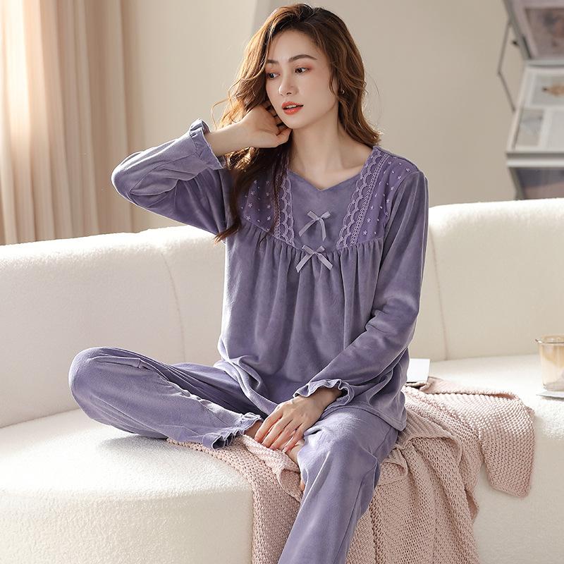 Pajamas Women'S Spring And Autumn Coral Fleece Thin Fleece Warm Women'S Winter Island Fleece Autumn And Winter Flannel Can Be Worn Outside Loungewear