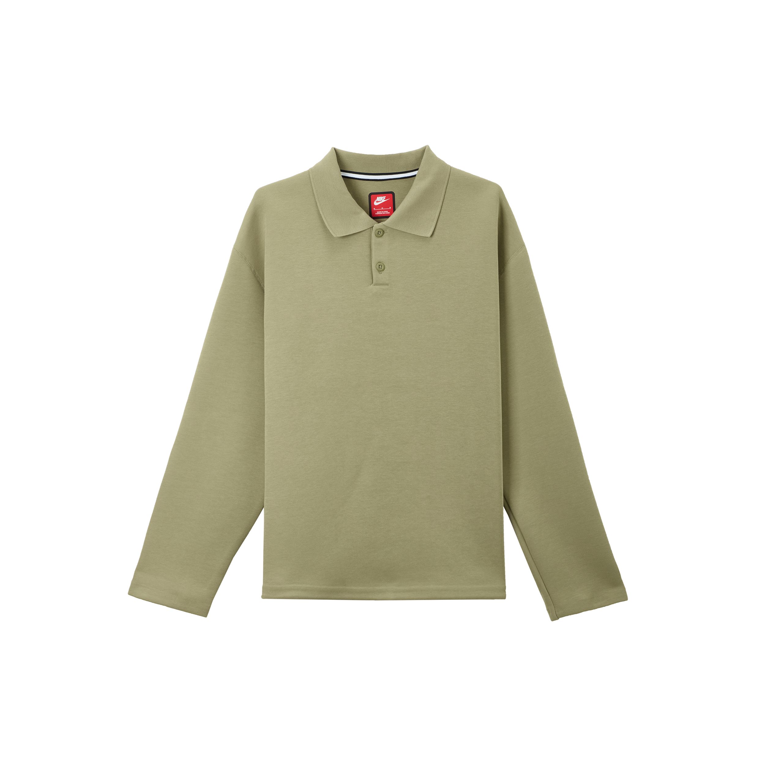 

Nike Tech Fleece Reimagined Solid Color Loose Fit Long Sleeve Polo Shirt Men tops Olive-Green FZ7571-276 XL