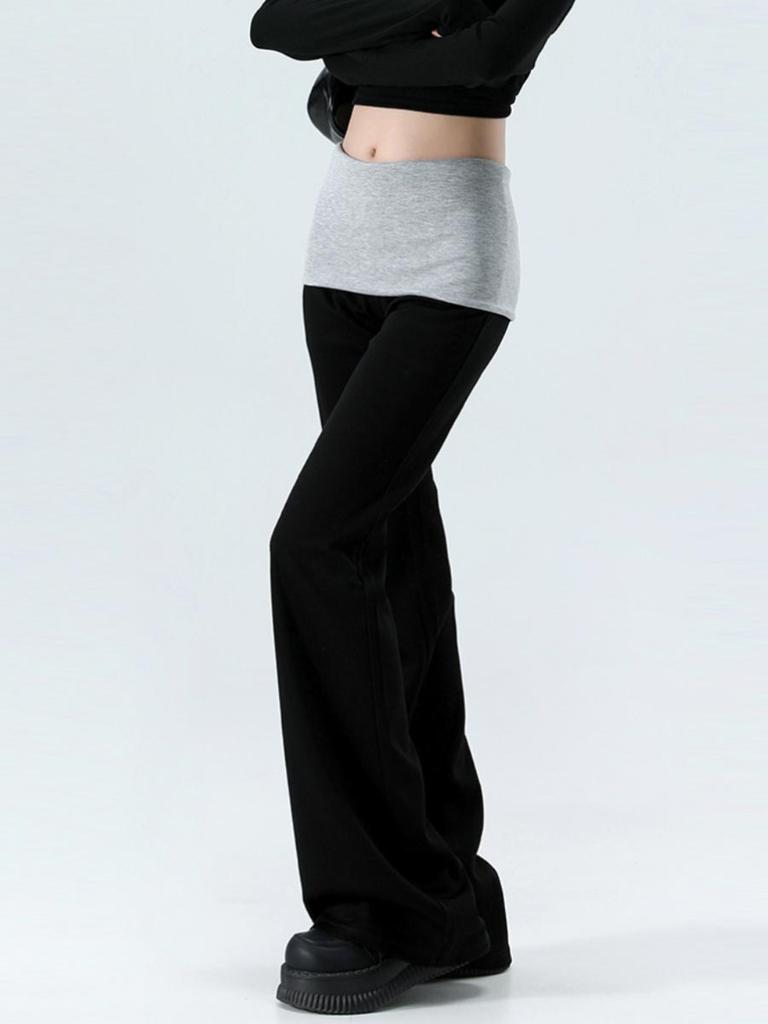 Dámské kalhoty s vysokým pasem a rozšířenými nohavicemi, černé, s prošíváním, strečové, slim, ležérní, korejská móda, dámské oblečení, Y2k, jaro