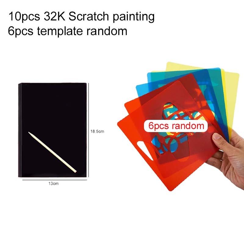10PCS Scratch Art Paper Card with Hollow Template Painting Teaching Tools for Office Education Culture School Art Supplies TMZ