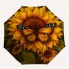 Golden Sunflower Butterfly Wall Art DecorUmbrella, Portable 3-Fold Compact Umbrella for Men & Women Gift