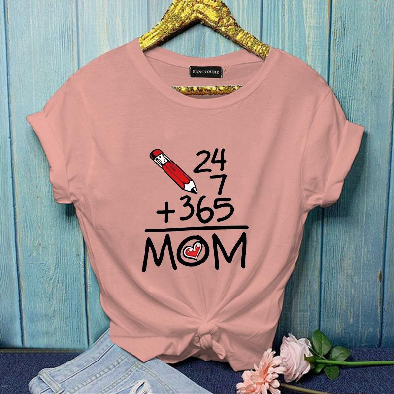 Funny Math Equation MOM T-Shirt Women's Casual Summer Mother's Day T-Shirt Top