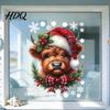 Reusable Window Clings for Classroom Christmas Clings Cute Highland Cow Sticker with Santa Hat Winter Easy Remove Wall Decals Home Double-Side