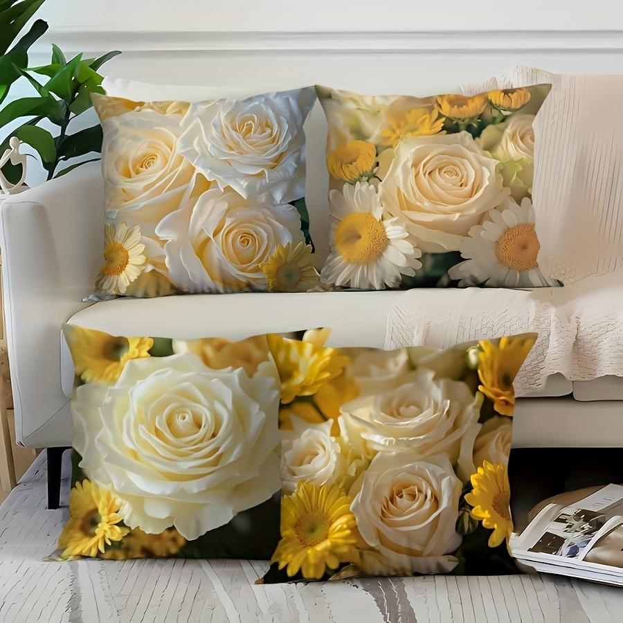 Modern Minimalist Style White Rose Print Pillowcasebedroom Sofa Decorative Cushion Cover With Zipper Soft Cushion Cover