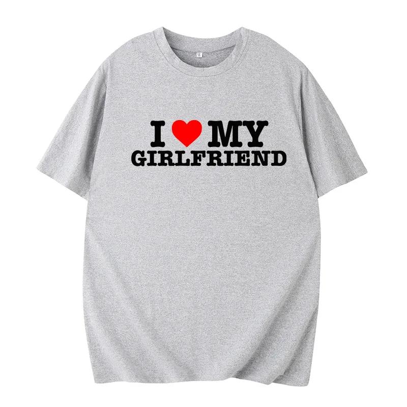 Fashionable Round Neck T-Shirt I Love My Girlfriend Summer New Arrival Street Style Short Sleeve Women's Top Floral Pattern