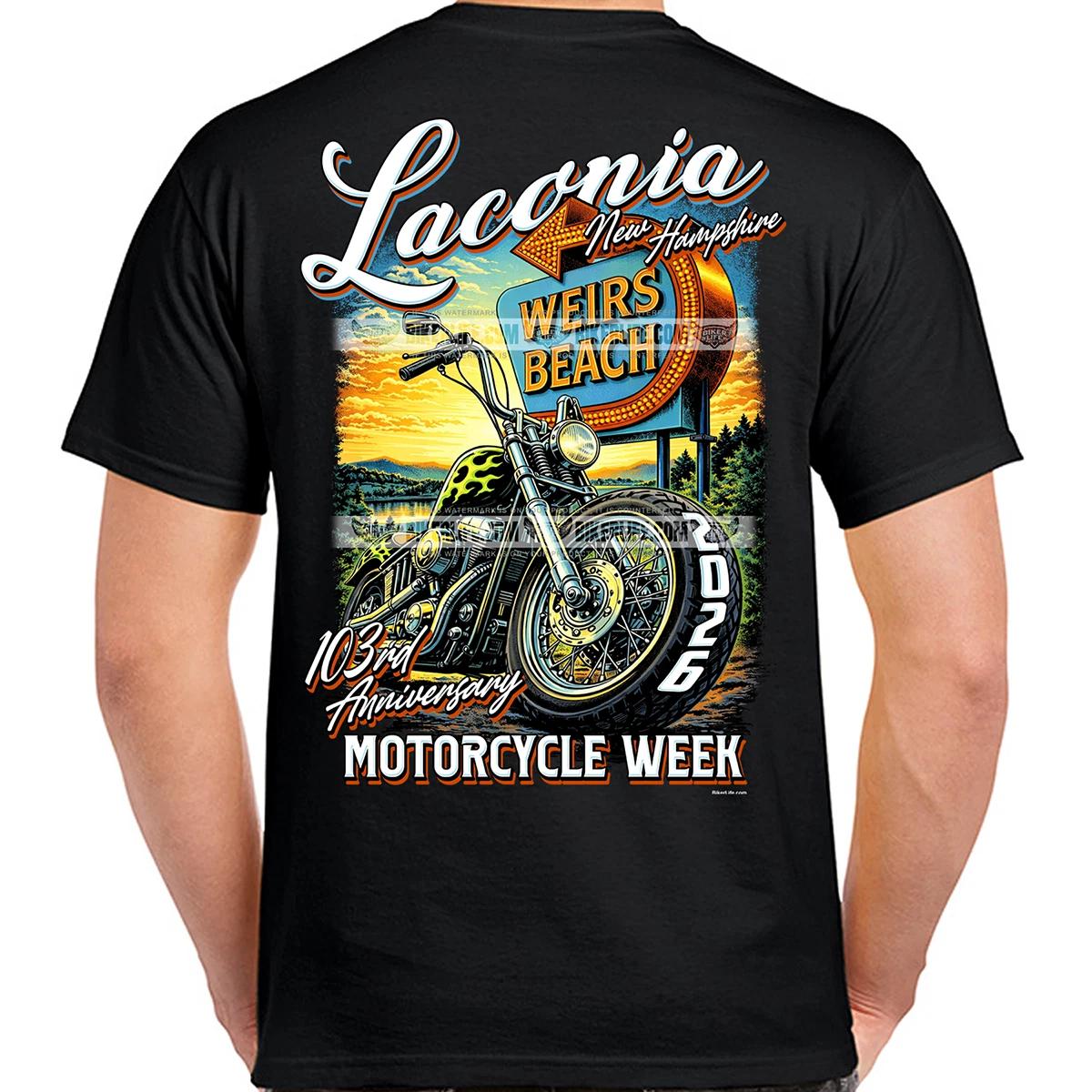 T-Shirt 2026 Laconia Motorcycle Week Weirs Beach Sign No Harley S