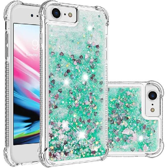 Kompatybilne z etui na iPhone SE 2020, Błyszczące brokatowe przezroczyste etui Pływający piasek kwarcowy Odporne na wstrząsy Ochronne Błyszczące Silikonowe Miękkie etui TPU dla iPhone 6/7