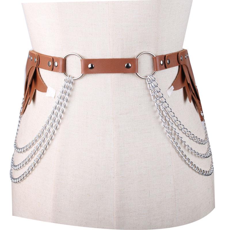 Leather Angel Wings Backpack Set: Women's Chain Body Harness, Shoulder Strap, and Waistband