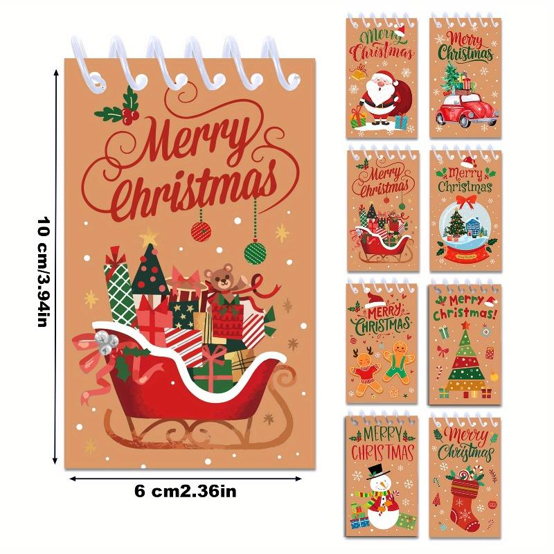 8pcs Christmas Pocket Notebooks Mini Spiral Journaling Santa Claus Gingerbread Man Kraft Paper Gift Notepads Diary Mini Notebook