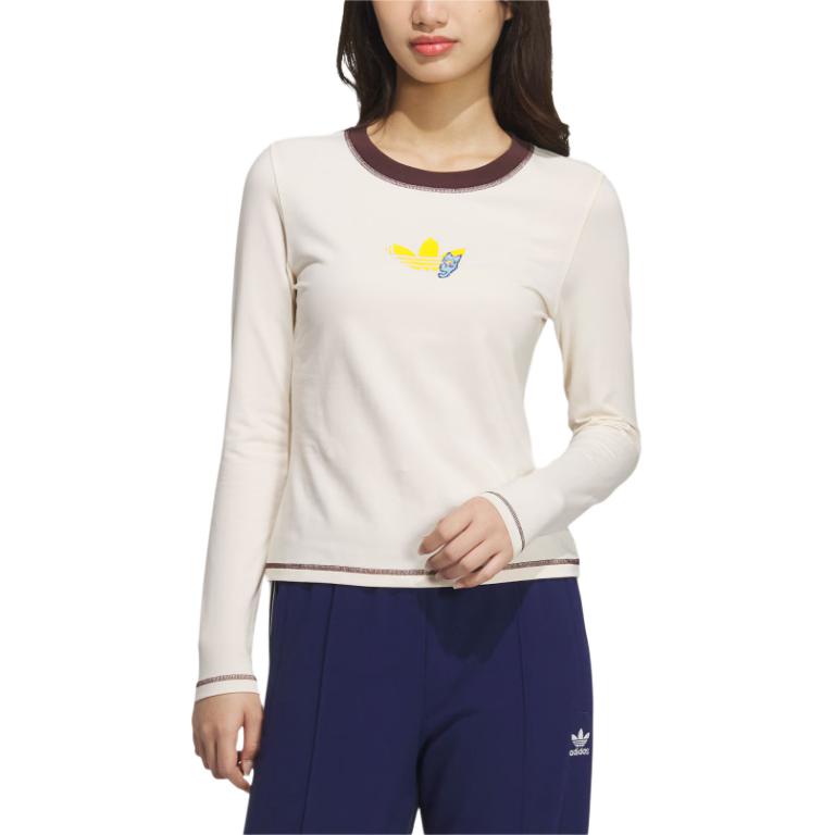 Adidas Originals Street Series LS Tee Slim Fit Long Sleeve T-Shirt Women Tops Wonder-White JL7549
