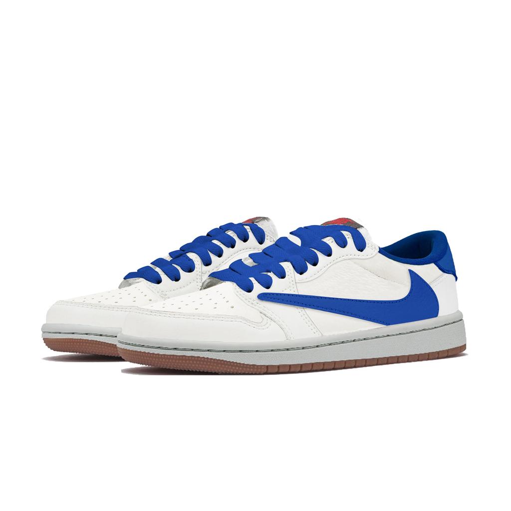 Travis Scott X Jordan Air Jordan 1 Low Top Vintage Basketball Shoes Unisex Beige Blue DZ4137-700(Team-)