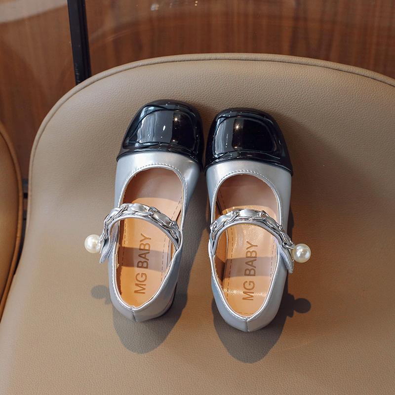 2024 Girls Mary Janes for Party Wedding Shows PU Non-slip Children Fashion Color Matching Elegant Low Heels Kids Shallow Loafer