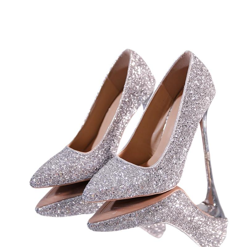 Venda Quente 2025 Sapatos de Salto Alto Femininos Scarpins Lantejoulas Glitter Luxo Designer Scarpins Tamanho Grande 43 Casamento Noiva Dia dos Namorados Sapatos de Trabalho