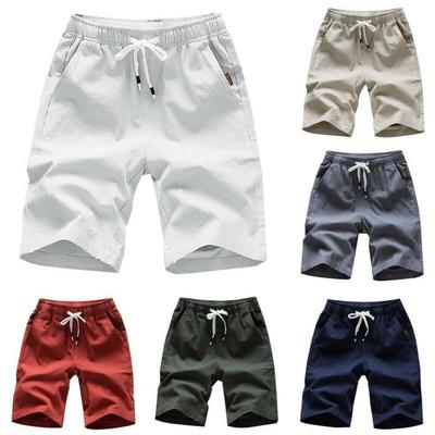 Casual Men Drawstring Solid Color Shorts Male Summer Beach Pants