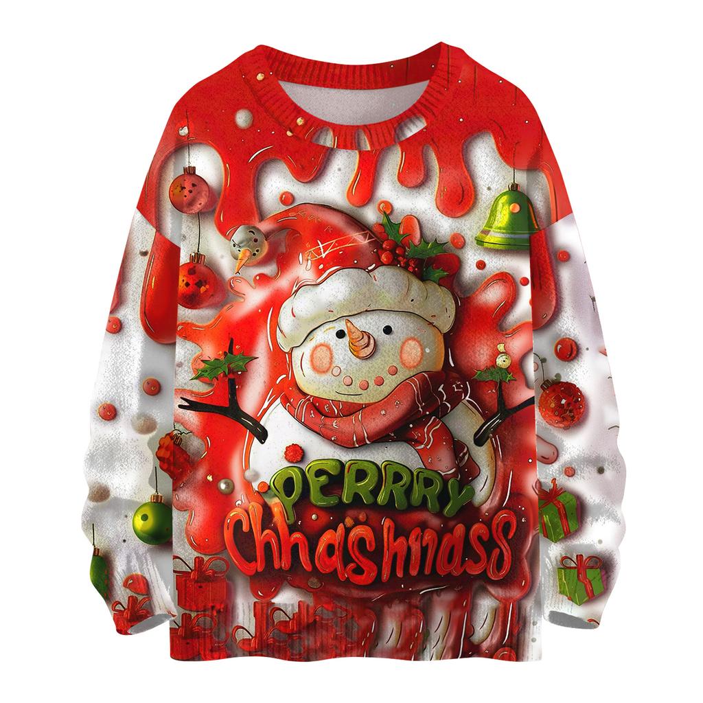 Women's Casual Long Sleeve Woolen Christmas Sweatshirt Fall Vacation Long Sleeve Pullover