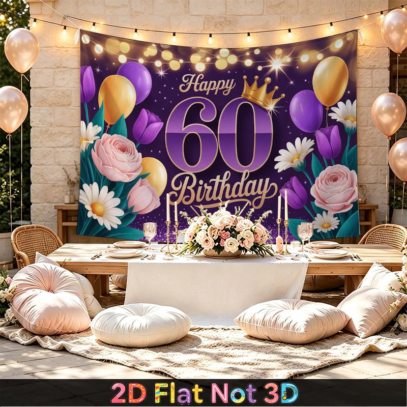 Party Backdrop Birthday Floral Purple 60Th Photo Booth Background Front Door Decor