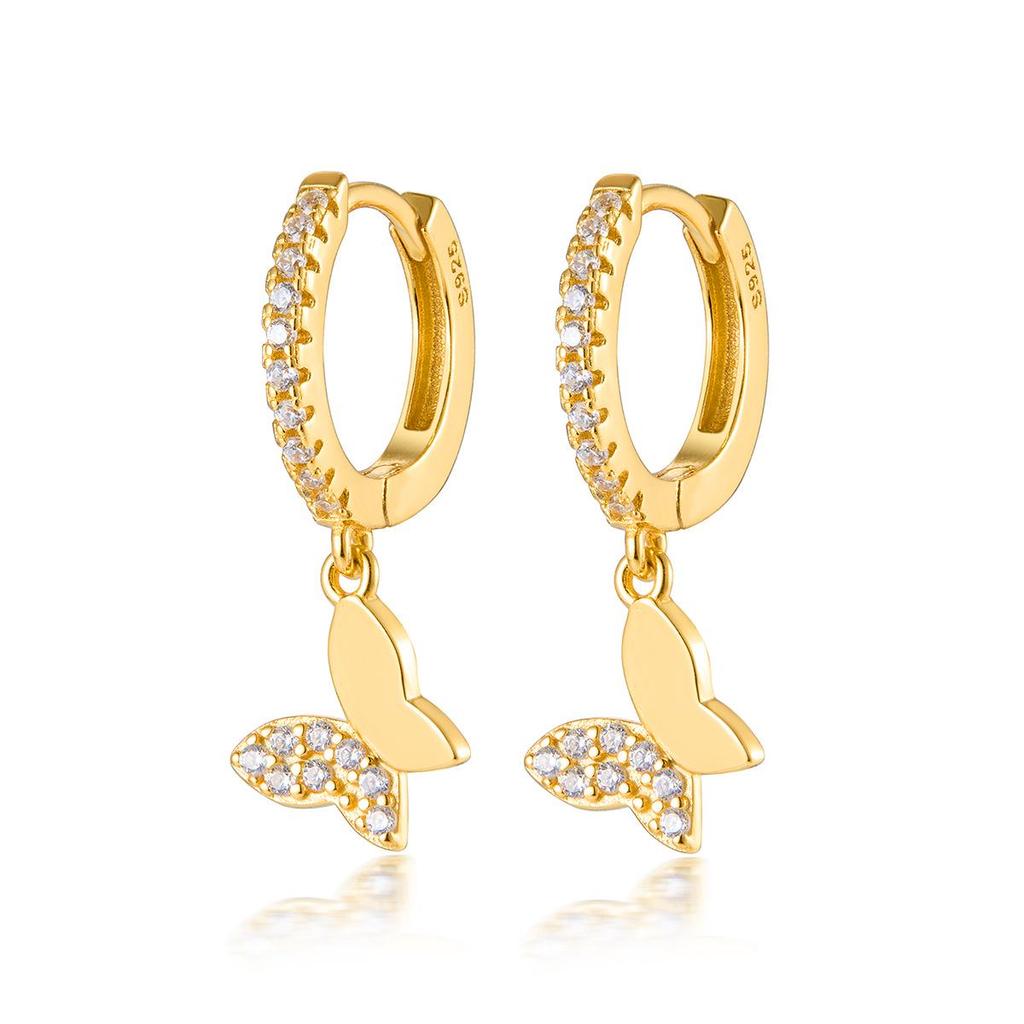 Butterfly S925 Sterling Silver Inlaid Zircon Earrings - Ins Niche Design for European & American Trends