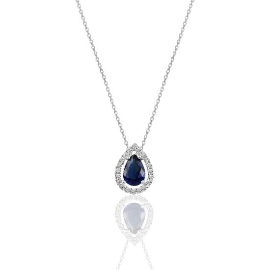 Silver Rhodium and Sapphire Stone Drop Model Set of Three