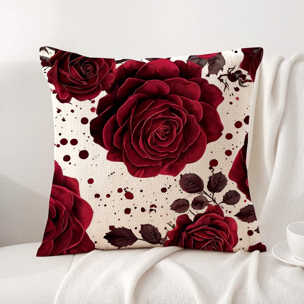 Hot Rose Cushion Cover Natural Linen Organic Fabric DoubleSided Printing Sofa Home Decor Breathable Bed Pillow