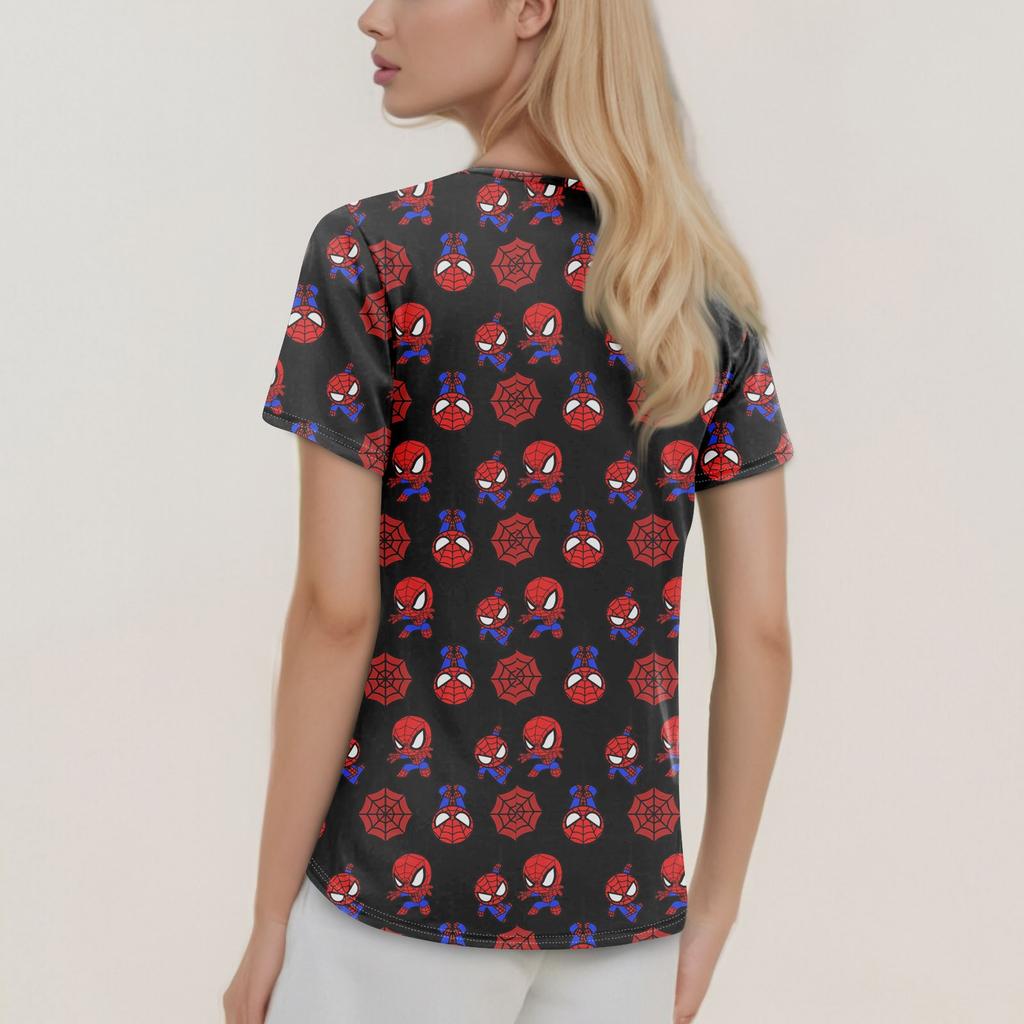 Women's Fashion V-neck Short Sleeve Workwear With Pockets Printed Tops