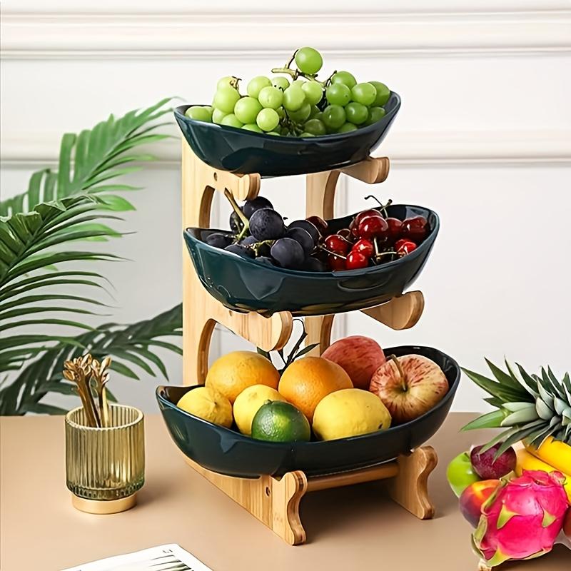 Bamboo Fruit Rack - Durable Fruit Bowl Set for Kitchen and Dining Room - Multi-layer Fruit, Snack and Dessert Trays