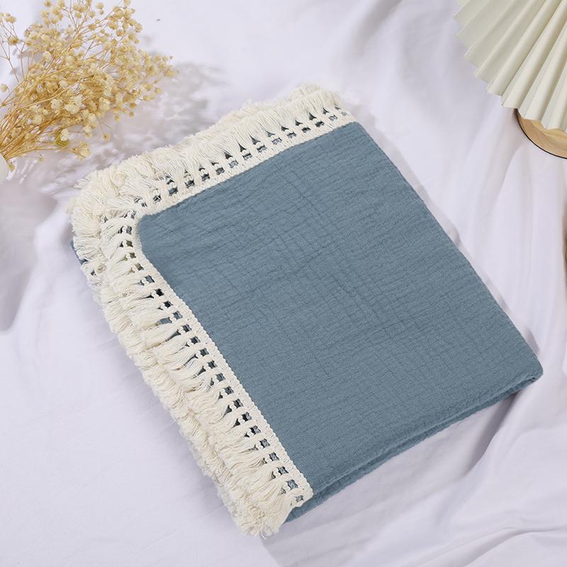Couvertures d'emmaillotage en mousseline de coton pour nouveau-né, couverture de réception avec pompon, lange d'emmaillotage pour nouveau-né, couette de couchage pour bébé, couverture de lit (Royal blue,100x120 cm) bleu royal