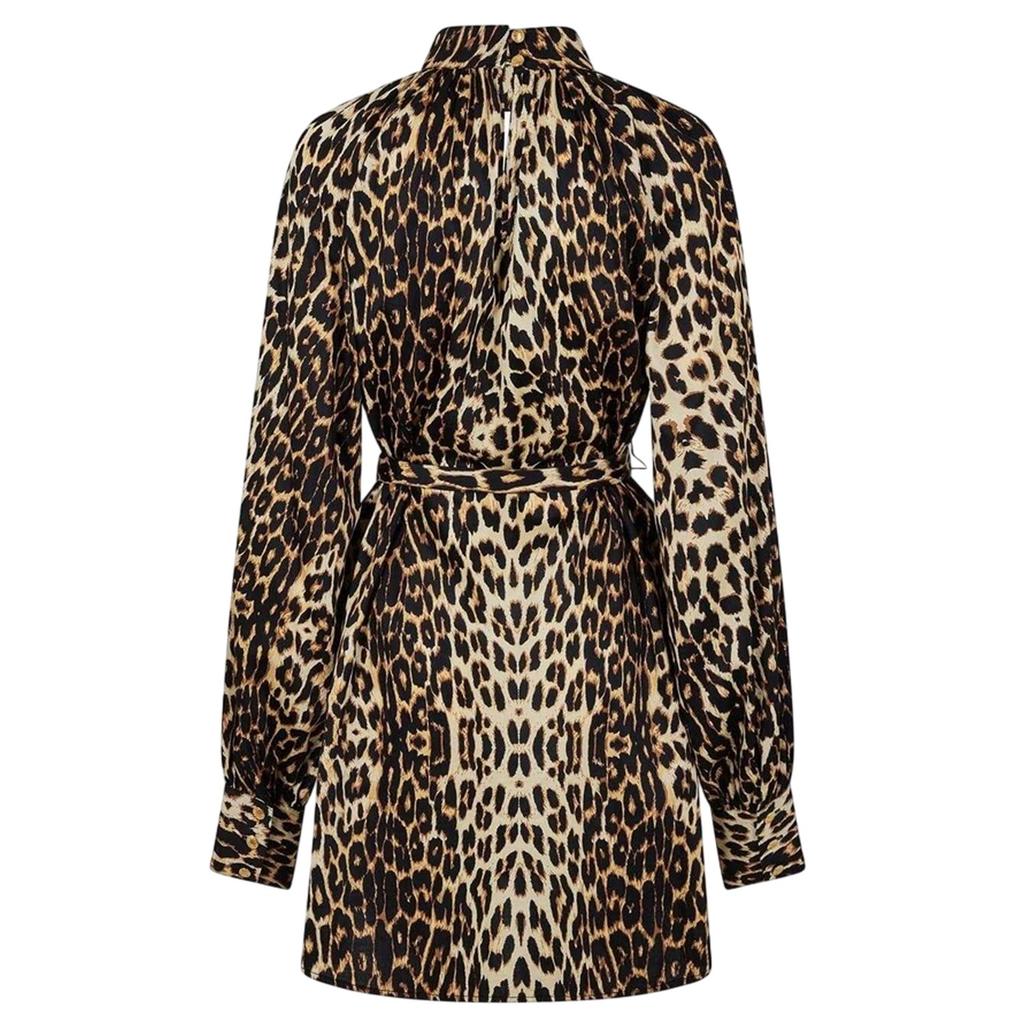 Biba Abito Mini da Donna/Signora con Stampa Leopardo e Maniche a Palloncino