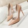 Fashion Women Party 10.5cm High Heels Office Patent Leather Pumps Lady Stiletto Low Heels Scarpins Cutout Elegant Orange Red Shoes