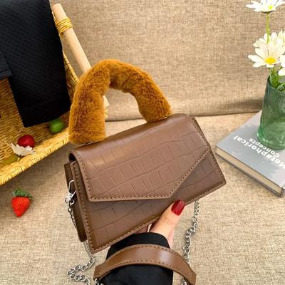 Hochwertige kleine quadratische Tasche für Damen  braunes Steinmuster  Umhängetasche  neu  Herbst und Winter