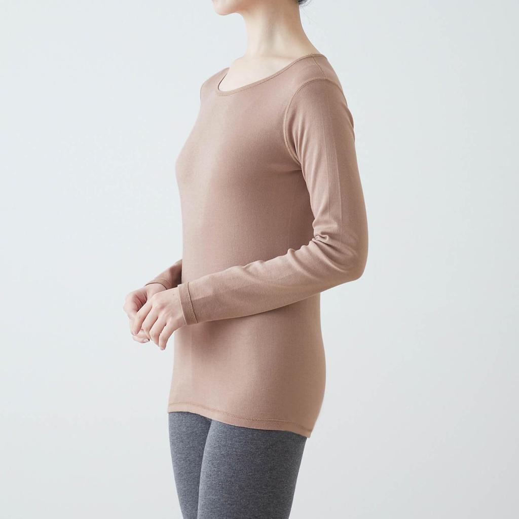 Belle Maison Long Sleeve Cotton Crew Neck Warm Inner Heather Size L Women's Shirt, Hotcot, Gray,