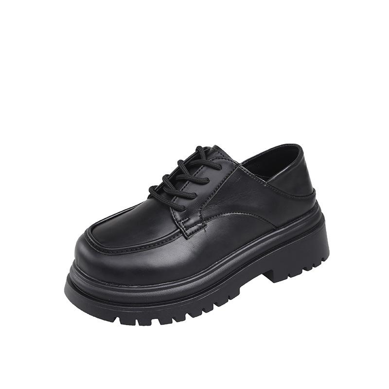 

Платформенные туфли из натуральной кожи женские ранняя весна новые женские на толстом каблуке модные женские туфли повседневные одинарные туфли женские 40 чёрный