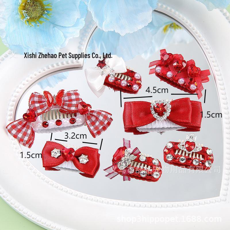 Zhehao Red Series Non-Slip Pet Hair Clips - Fashionable Cat & Dog Accessories