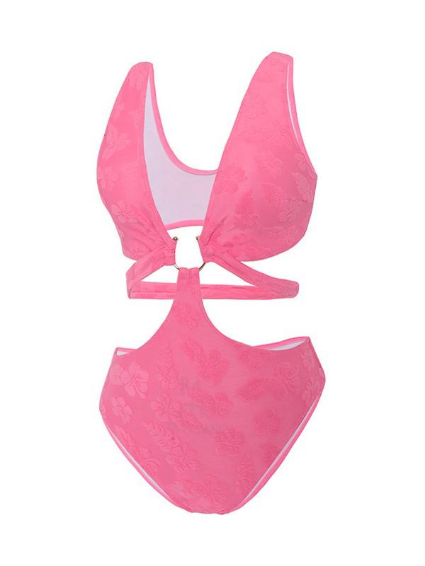 

Европейский и американский однотонный утягивающий сексуальный слитный купальник Small розовый