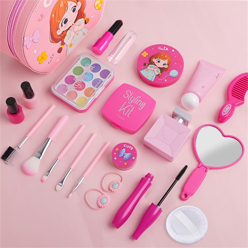 Rosa Simulation Mädchen Schönheits Spiel Spielzeug Kosmetiktasche Spielzeugset Lern-Make-up Nagellack Lippenstift Spielzeug für Kinder Mädchen Geschenke