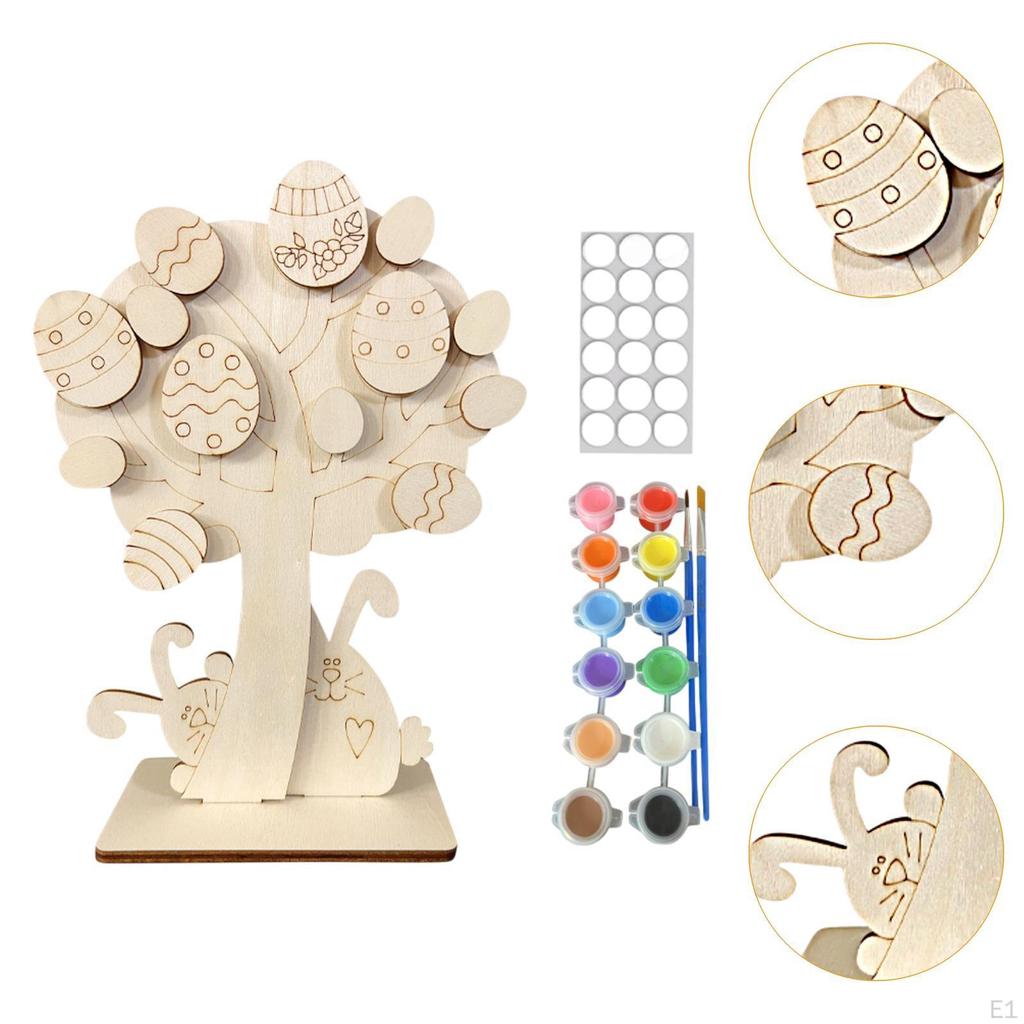 3D Wooden Easter Egg Tree Craft Kit Decoration for Kids Collectible Crafting Handmade