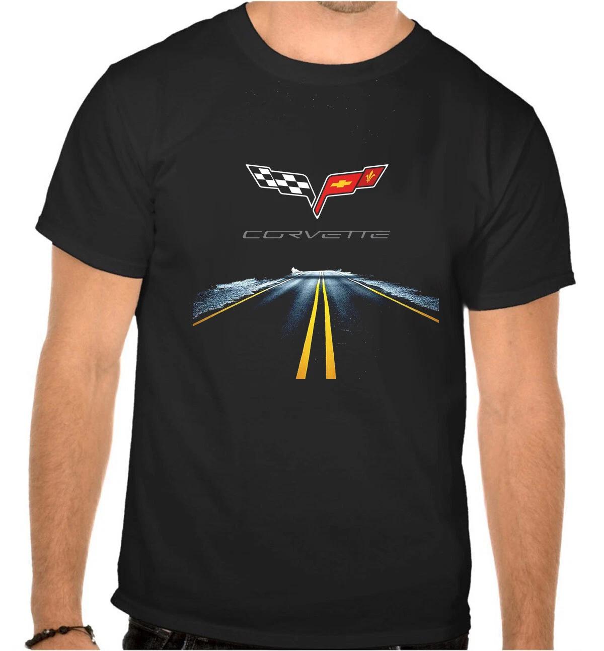 Corvette Chevrolet Highway Car Logo Black T-Shirt -1133 S