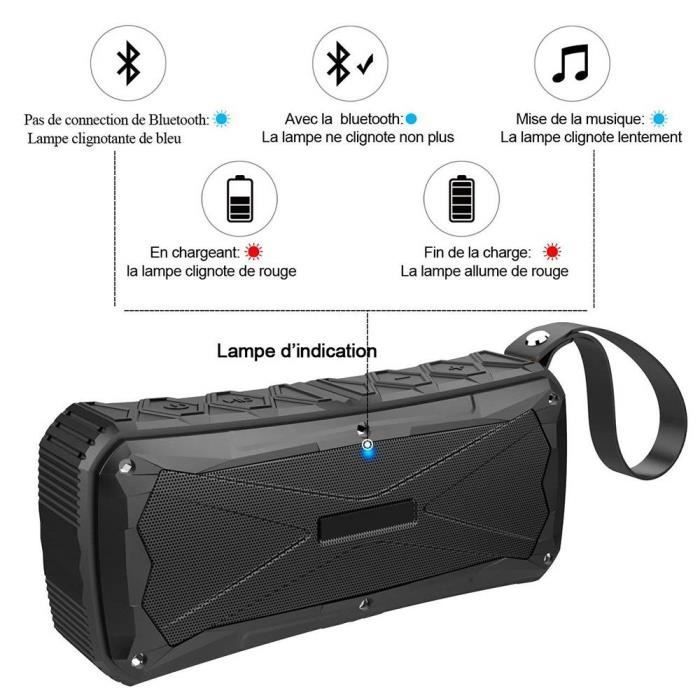 Enceinte Bluetooth - E.F.CONNECTION - Modèle Etanche - 12h Autonomie - Batterie Externe - Noir