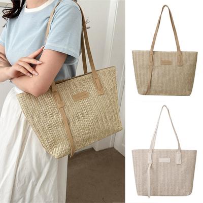 Gewebte Handtasche für Damen, große Kapazität, Sommermode, lässige Strandtasche, Stroh-Umhängetasche