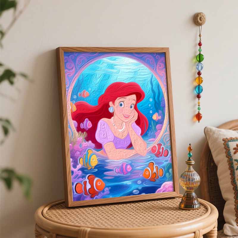 Disney Mermaid Underwater Painting by Numbers Hand Filled Drawing Art Kit Home Decor