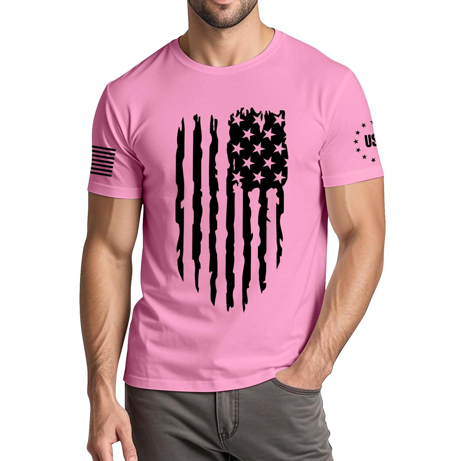 

Чоловіча модна повсякденна футболка з круглим вирізом та коротким рукавом з принтом до Дня Незалежності XXL рожевий