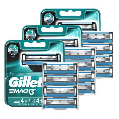 Gillette Mach3 Original Razor Blades, 4 Packs, 3 Pieces ,Korean Razor Blade