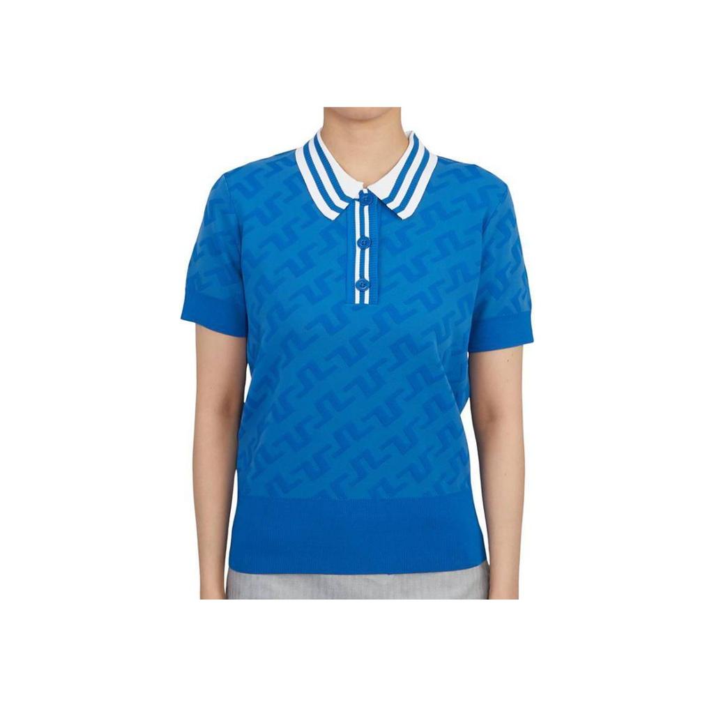J.LINDEBERG Logo All Over Print Golf Knit Short Sleeve Polo Shirt Women Tops Blue AWKW06933-O463