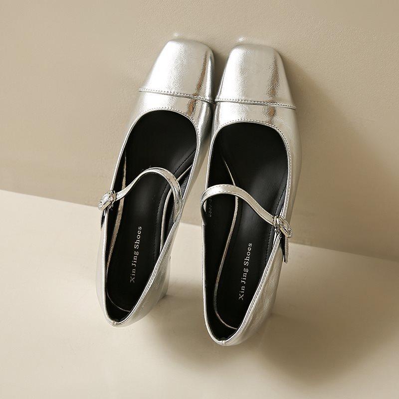 Spring Elegant Women Buckle Mary Janes Shoes Chunky Heel Square Head Dress Shoes High Heels Pumps Ladies Office Leather Shoes
