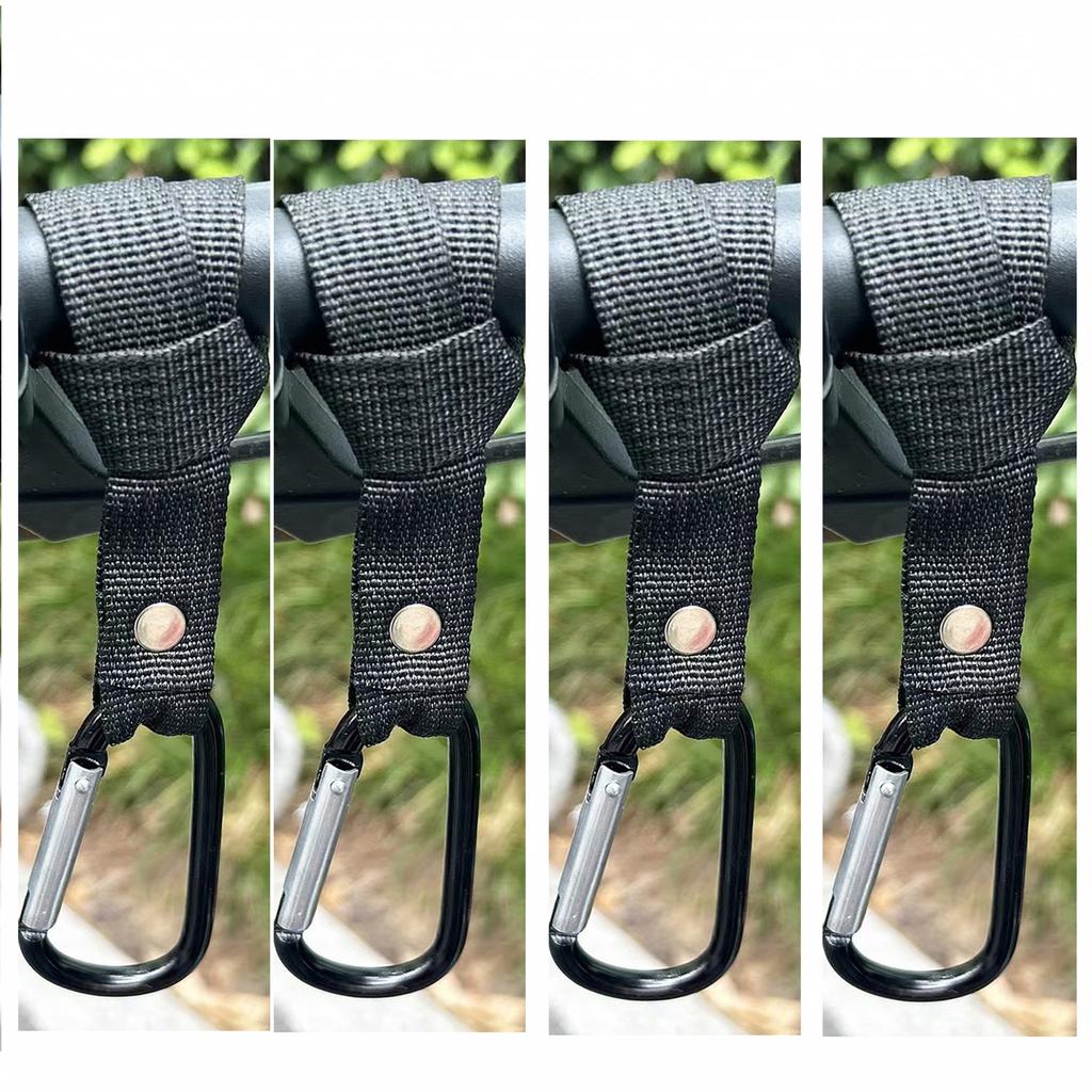 4 Pack Baby Stroller Hooks with Nylon Rope Carabiner Clips for Strollers, Bicycles and Shopping Carts